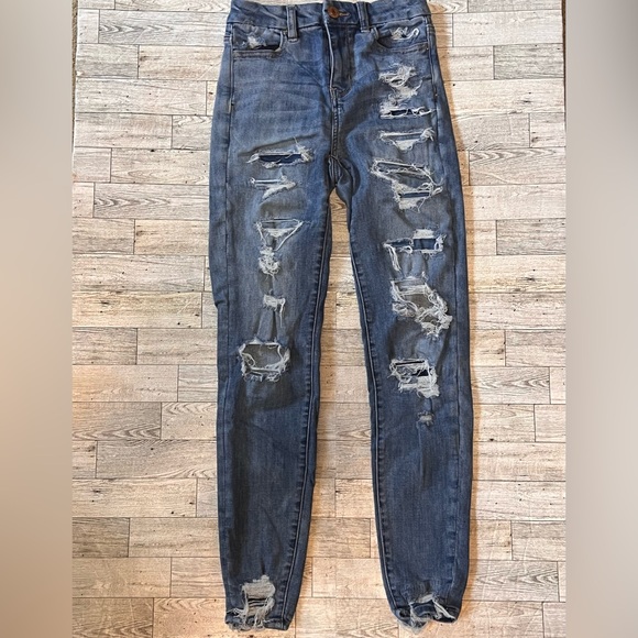 American Eagle Next Level Stretch Curvy Hi Rise Jegging Distressed Women 0 Reg - Picture 1 of 14